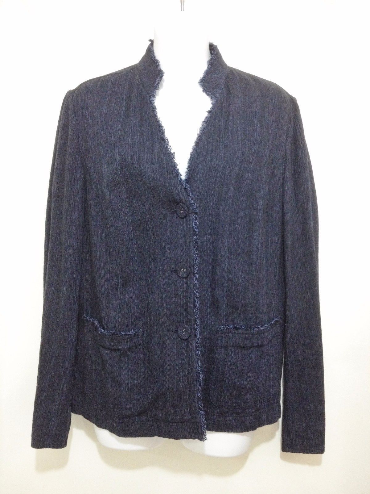 J. Jill Womens 10 Navy Blue Linen Blend Blazer Jacket - Suits & Blazers
