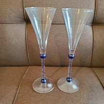 Pair of Art Glass Champagne Flutes, Vintage Martini Rossi Asti, Millennium 2000 image 1