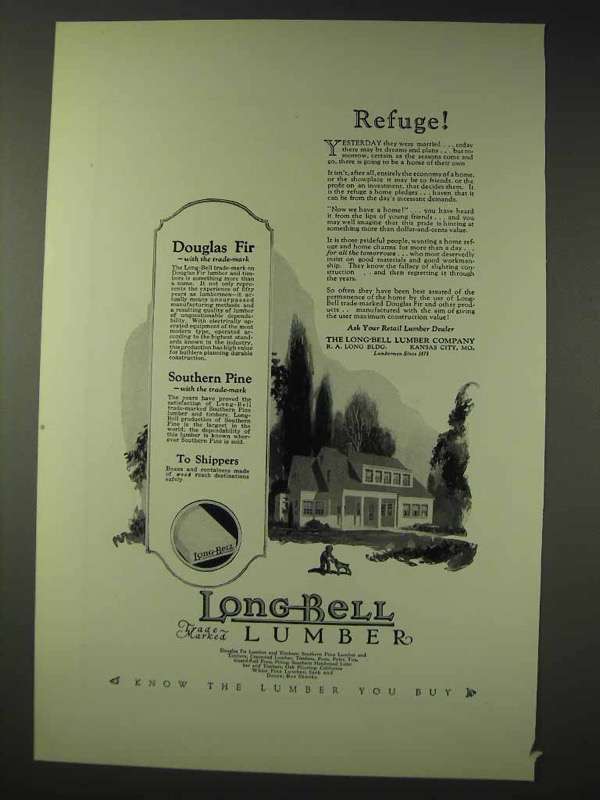 1926 Long-Bell Lumber Company Ad - Refuge - 1920-29