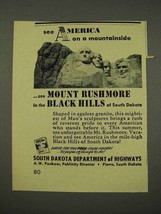1956 South Dakota Tourism Ad - Mount Rushmore - $14.99