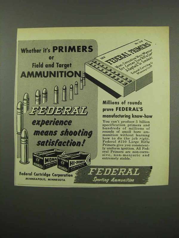 1955 Federal Primers and Ammunition Ad - Field Target - $14.99