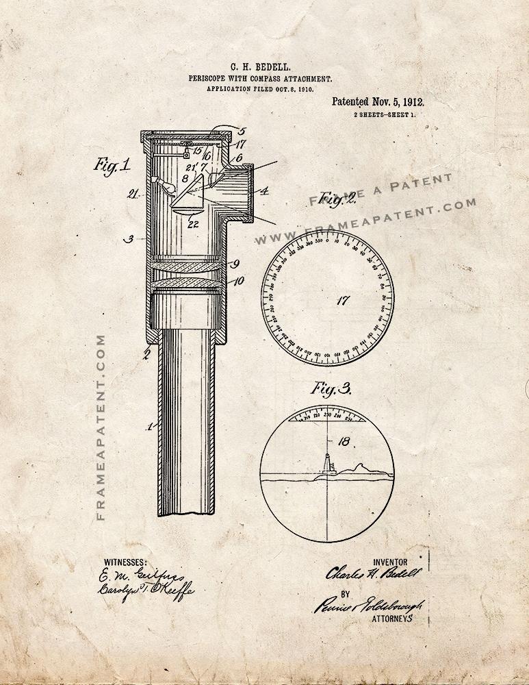 Periscope With Compass Attachment Patent Print - Old Look