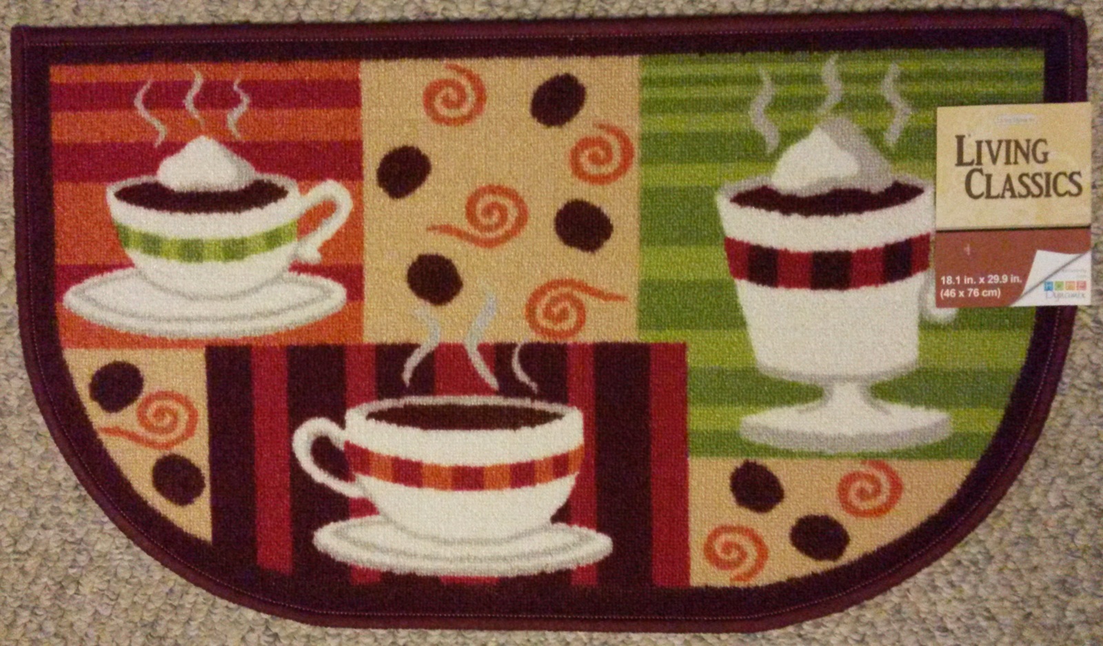 COFFEE theme Kitchen Slice Rug Mat 18"x30" Colorful, NonSkid Back