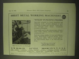 1922 E.W. Bliss Stiles Punching Presses Ad - $14.99