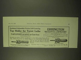 1922 Errington Tap holder for Turret Lathe Ad - $14.99