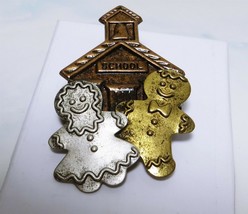 Charming Triple Colored Mixed Metal &quot;Ginger Bread Boy &amp; Girl&quot; Pin Or Brooch - $3.96