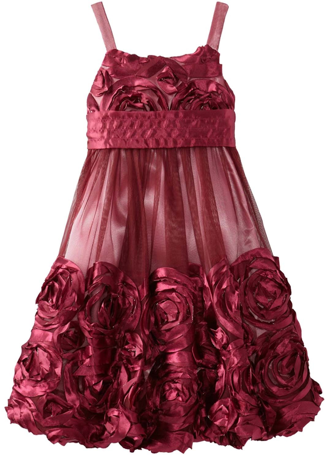 Big Girls Tween 7 16 Burgundy Red Bonaz Rosette Mesh Bubble Dress Bonnie Jean Dresses 2161