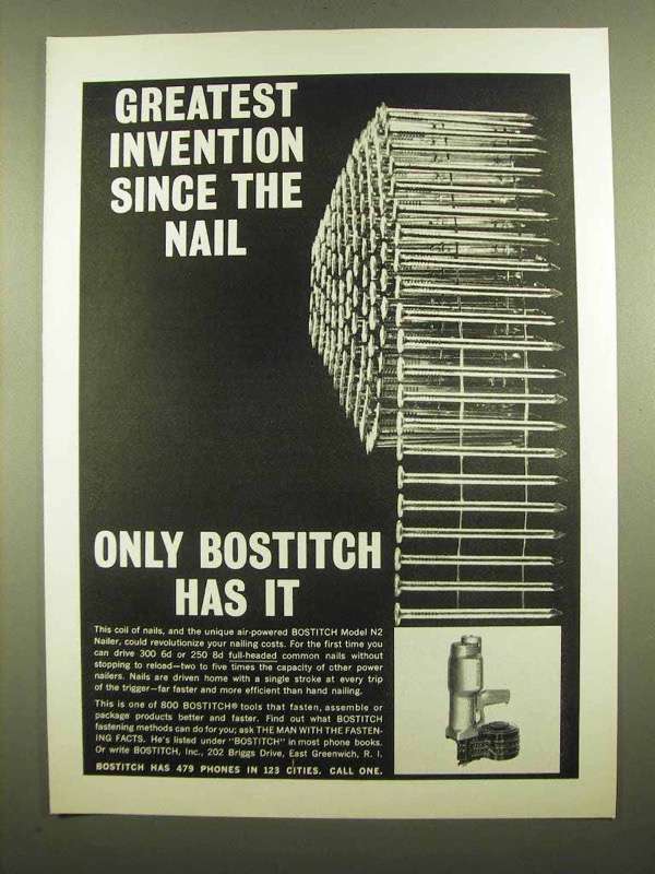 Primary image for 1965 Bostitch Model N2 Nailer Ad - Greatest Invention