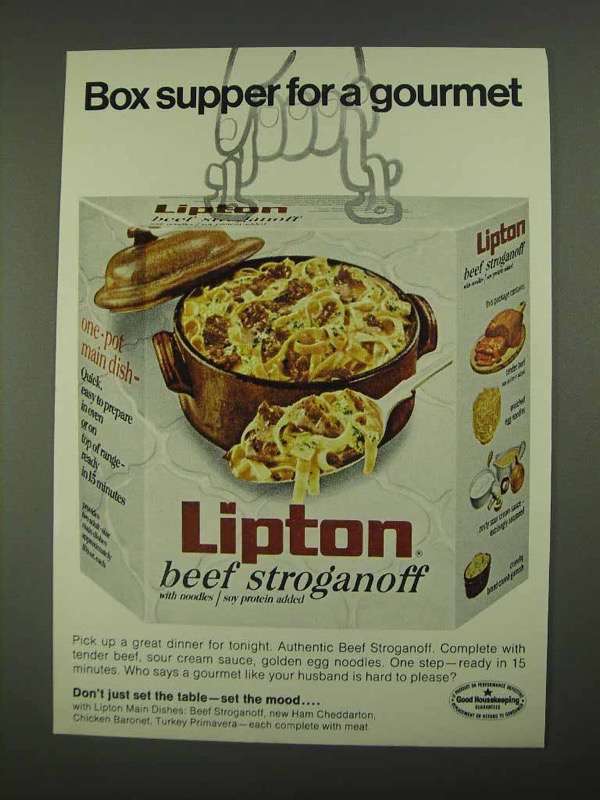 Primary image for 1968 Lipton Beef Stroganoff Ad - Box Supper for Gourmet