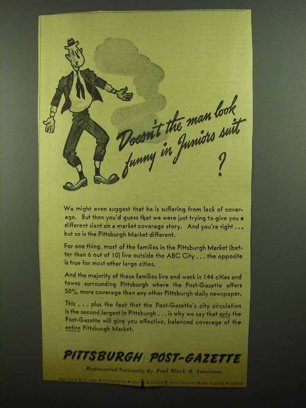 1942 Pittsburgh Post-Gazette Ad - Funny in Juniors Suit ...