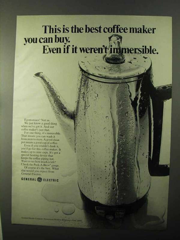1971 General Electric Coffee Maker Ad Immersible 197079