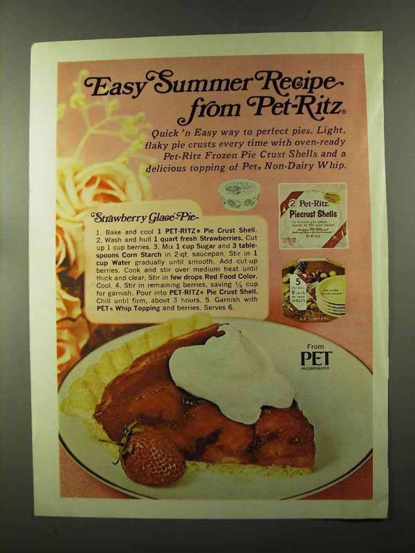 Primary image for 1973 Pet-Ritz Piecrust Shells Ad - Strawberry Glace Pie