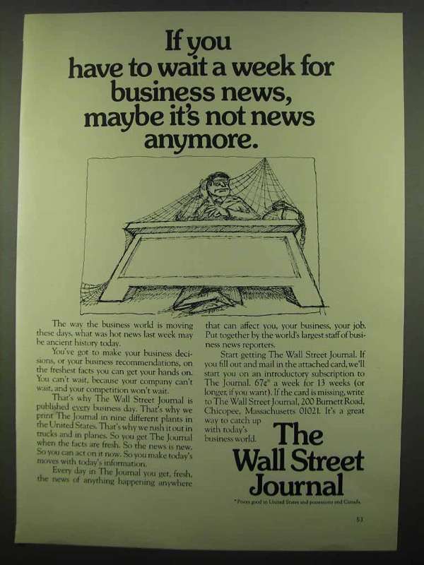 1974 The Wall Street Journal Ad - If You Have To Wait - 1970-79