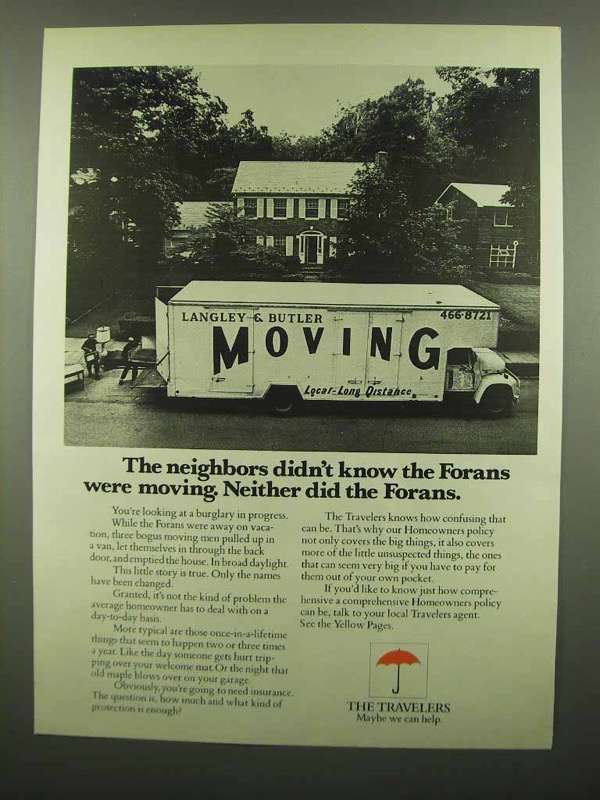 1974 Travelers Insurance Ad - Didn't Know Forans Moving - 1970-79