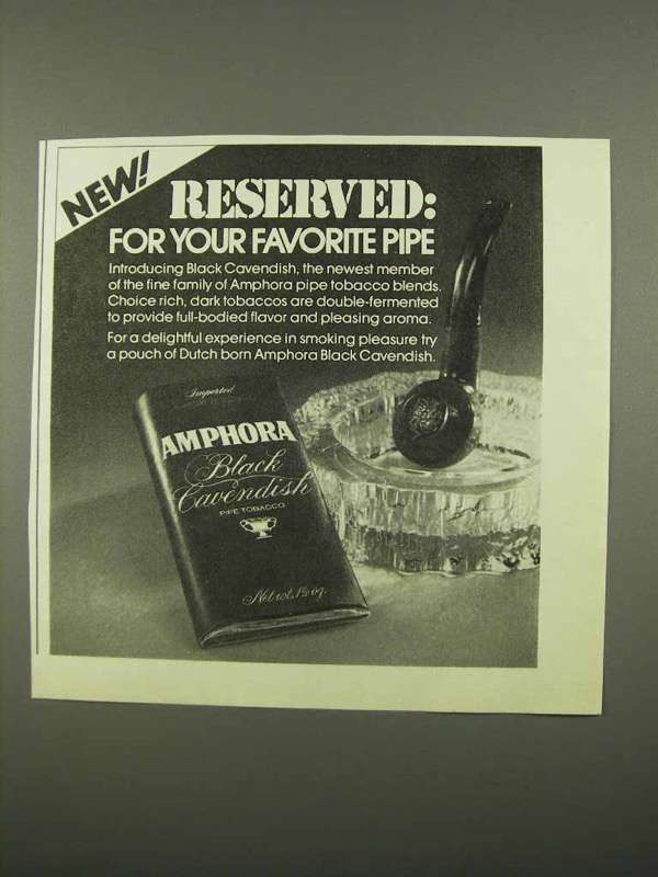 1975 Amphora Black Cavendish Tobacco Ad Reserved 197079