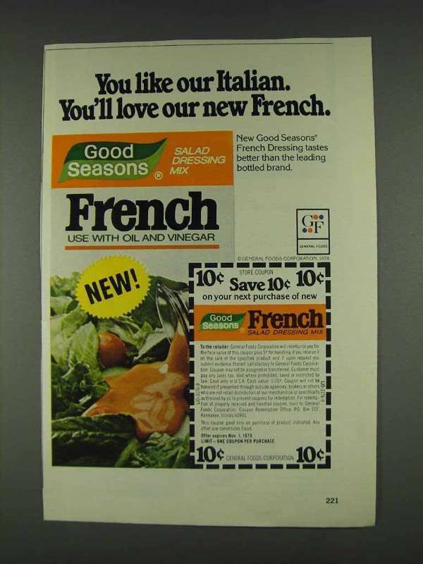1978 Good Seasons French Salad Dressing Mix Ad 197079