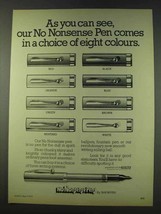 1979 Sheaffer No Nonsense Pens Ad - Choice of Colours - $14.99