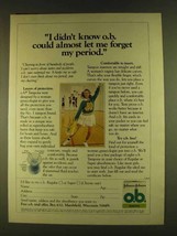 1980 Johnson &amp; Johnson O.B. Tampons Ad - Forget Period - $14.99