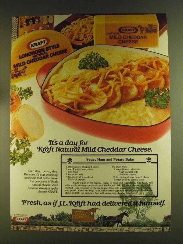 1980 Kraft Natural Mild Cheddar Cheese Ad - Saucy Ham - 1980-89