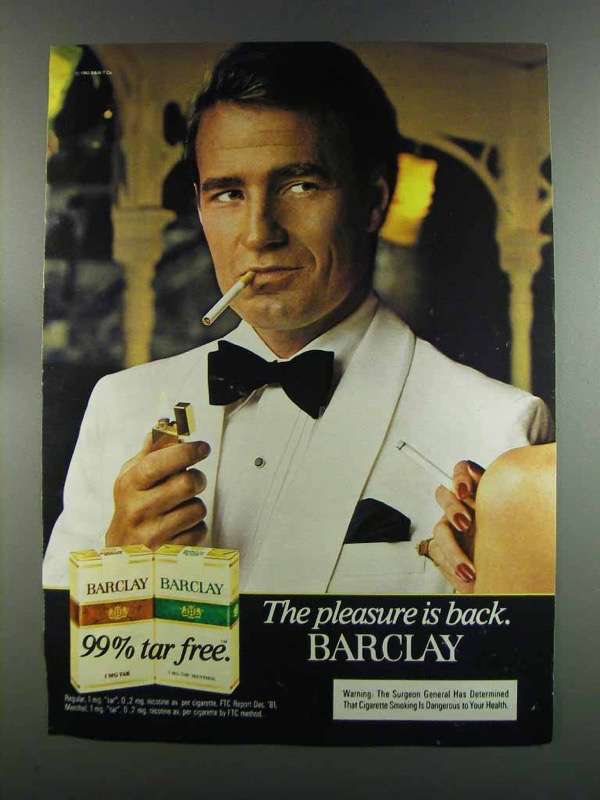 1982 Barclay Cigarettes Ad - Pleasure Back - 1980-89