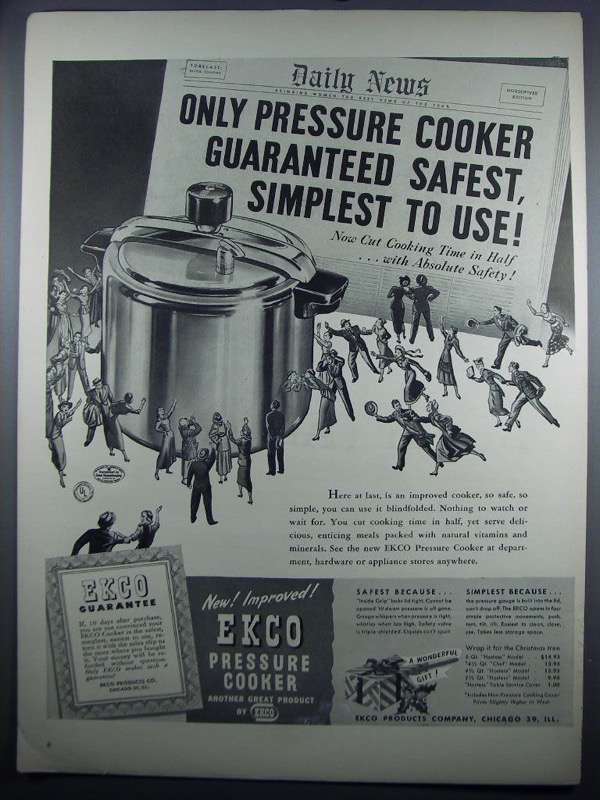 1948 Ekco Pressure Cooker Ad - Safest, Simplest - $14.99