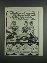 1943 Gillette Thin Blades Ad - Tough-bearded men, you'll have no trouble - $14.99