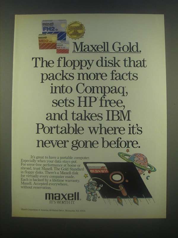 1985 Maxell Floppy Disk AD Packs More Facts 198089