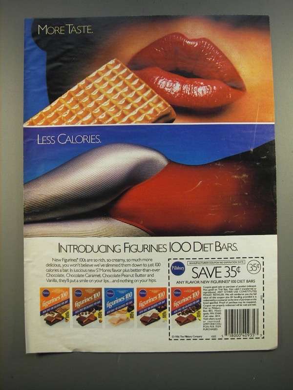 1986 Pillsbury Figurines 100 Diet Bars Ad More Taste less Calories