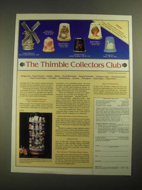 1987 The Thimble Collectors Club Ad 198089