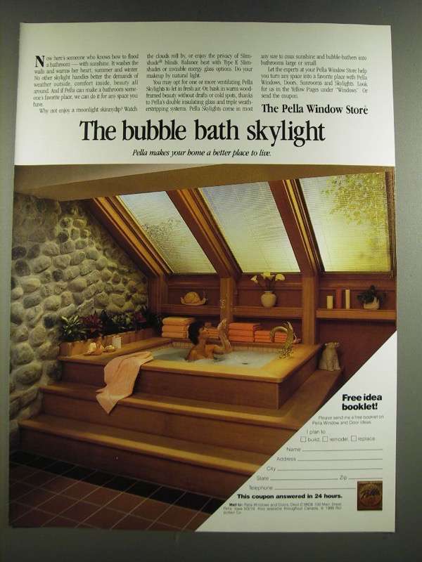 1986 Pella Skylights Ad - The Bubble Bath Skylight - 1980-89