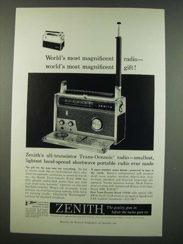 1959 Zenith TransOceanic Royal 1000 Radio Ad World's Most