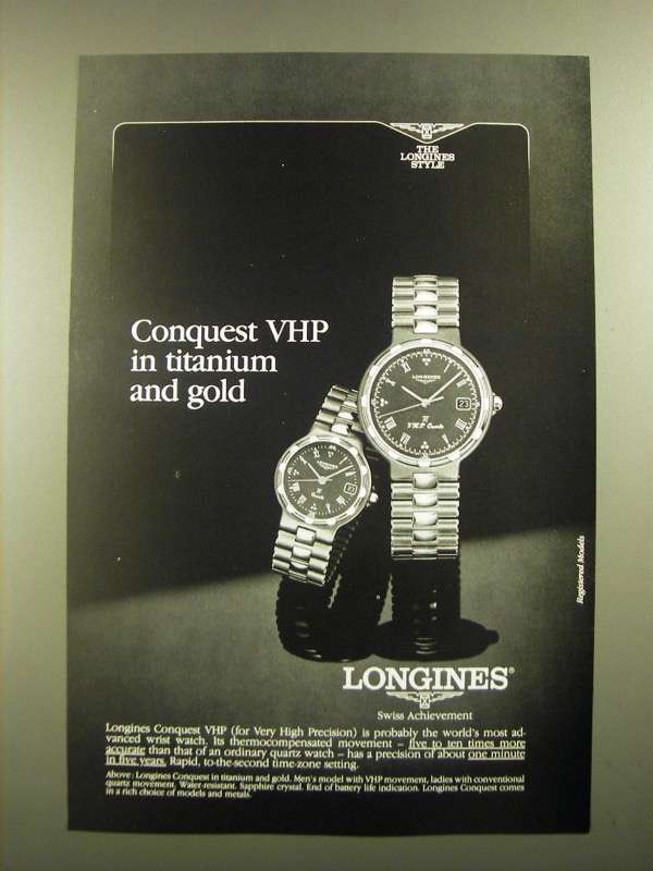1988 Longines Conquest VHP Watch Ad - 1980-89