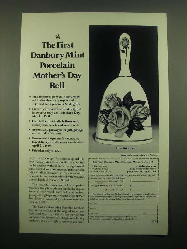 1980 Danbury Mint Porcelain Mother's Day Bell Ad - $14.99