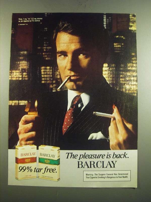 1982 Barclay Cigarettes Ad - The Pleasure is Back - 1980-89