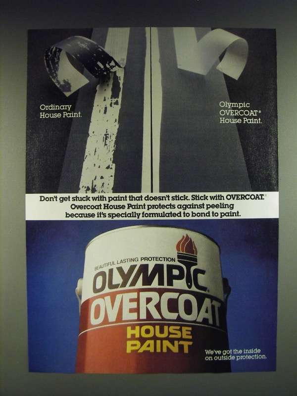 1985 Olympic Overcoat House Paint Ad Don't get stuck with paint that