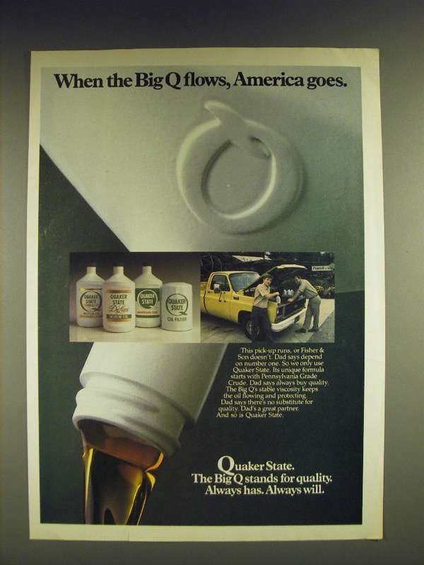 1985 Quaker State Motor Oil Ad - When the big Q flows, America goes - $14.99