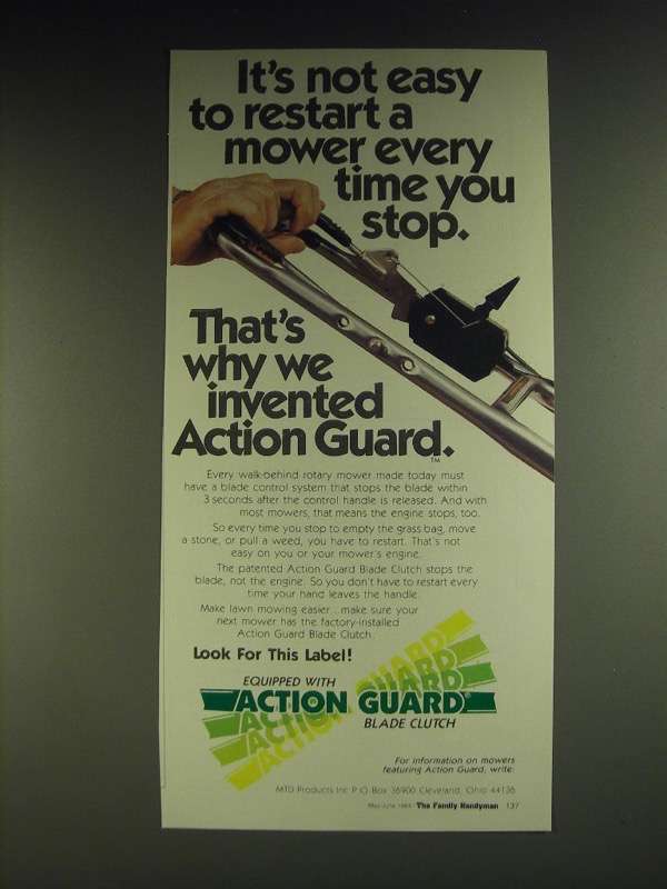 1984 MTD Products Action Guard Ad - It's not easy to ...