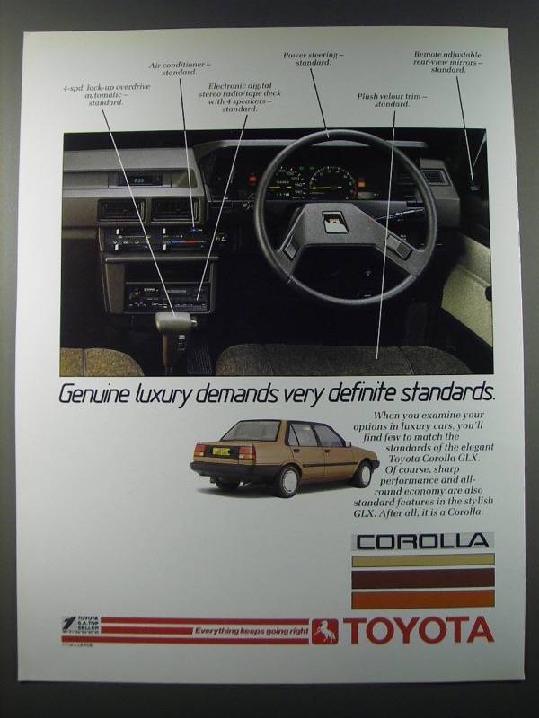 Primary image for 1986 Toyota Corolla Ad - Genuine luxury demands very definite standards