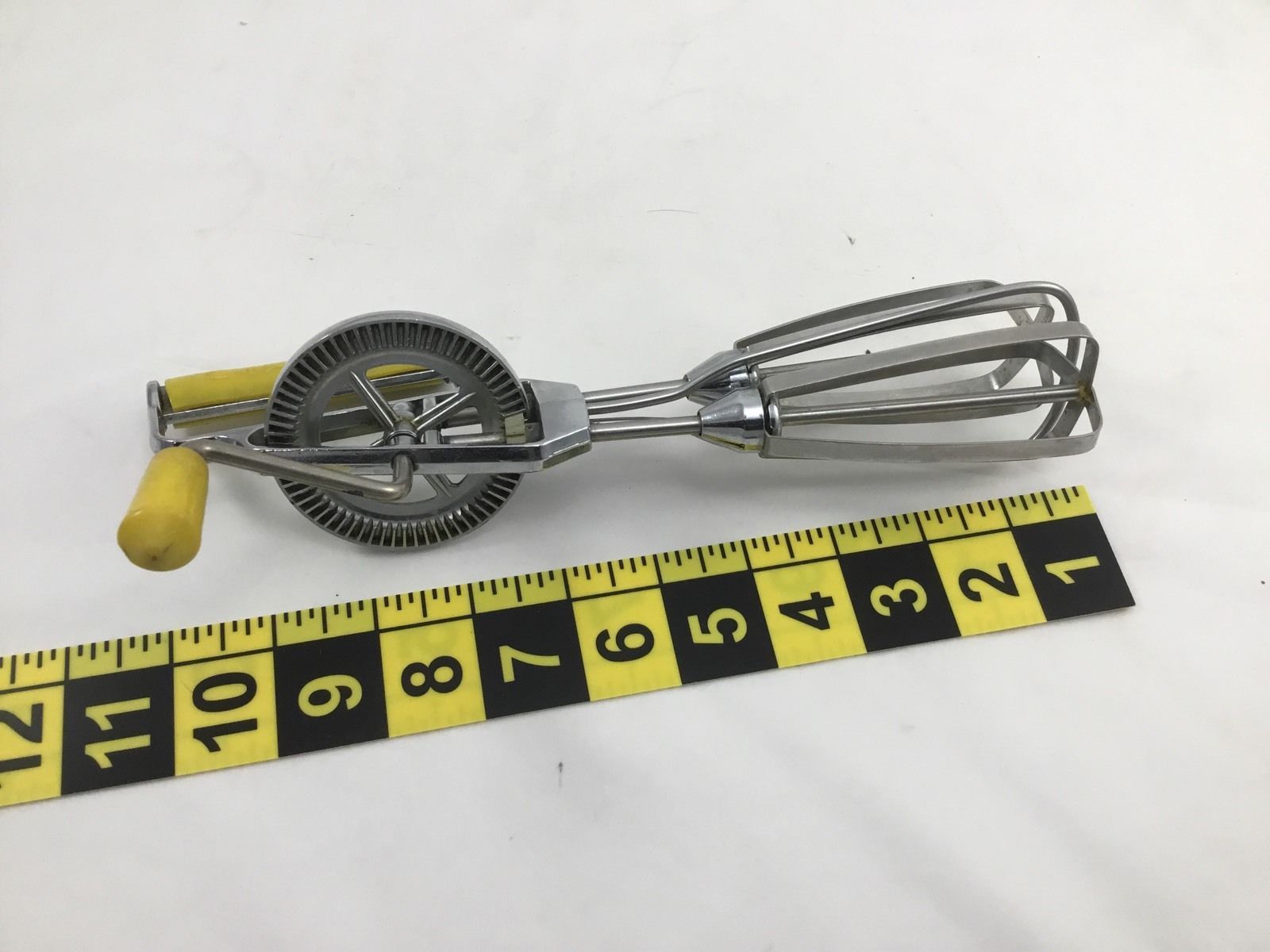 Maynard Stainless Steel Hand Mixer Manual Egg Beater Yellow Handle EUC