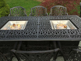 Fire pit dining table Cast Aluminum Propane Double Burner 9 Piece Outdoor Set image 3