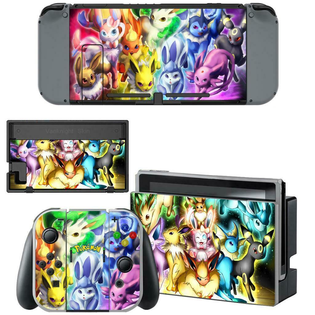 Nintendo Switch JoyCon Dock Console Vinyl Skin Covers Pokemon Eevee