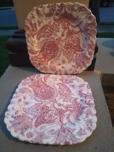 Primary image for Johnson Brothers 1970s Red  Paisley 7 5 /8 inch square salad plates