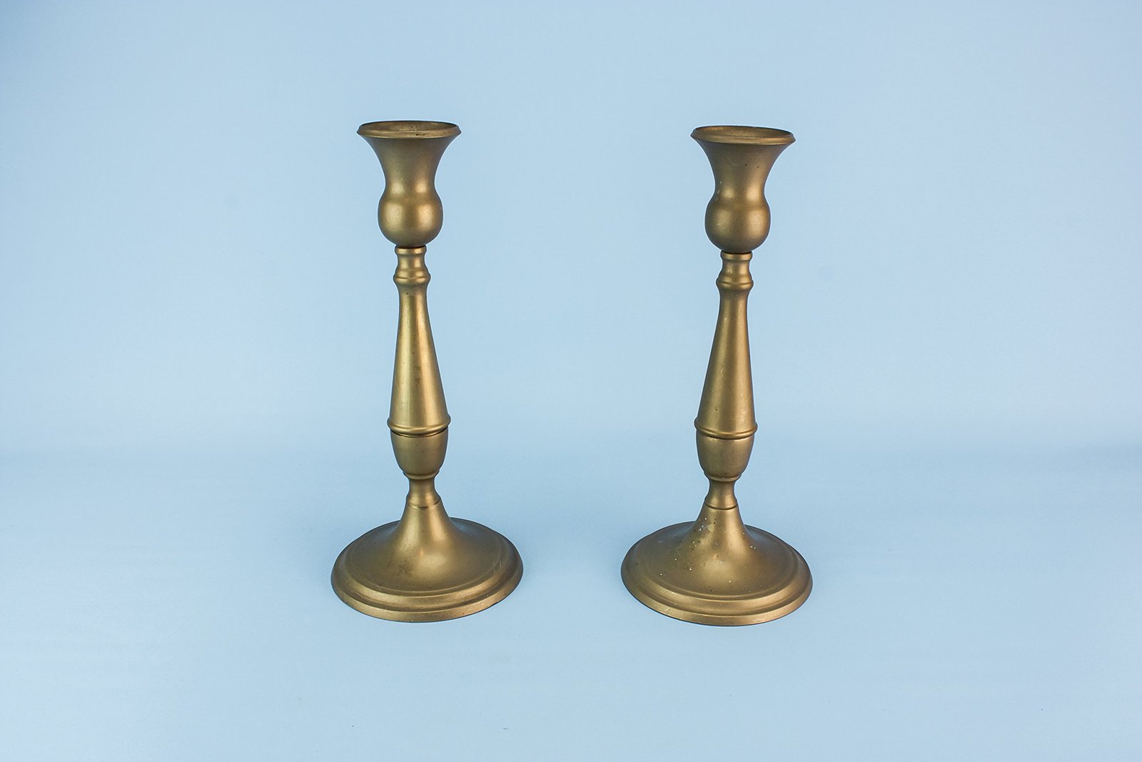 2 Brass Antique Tall CANDLESTICKS Christmas Arts Crafts Rustic Table