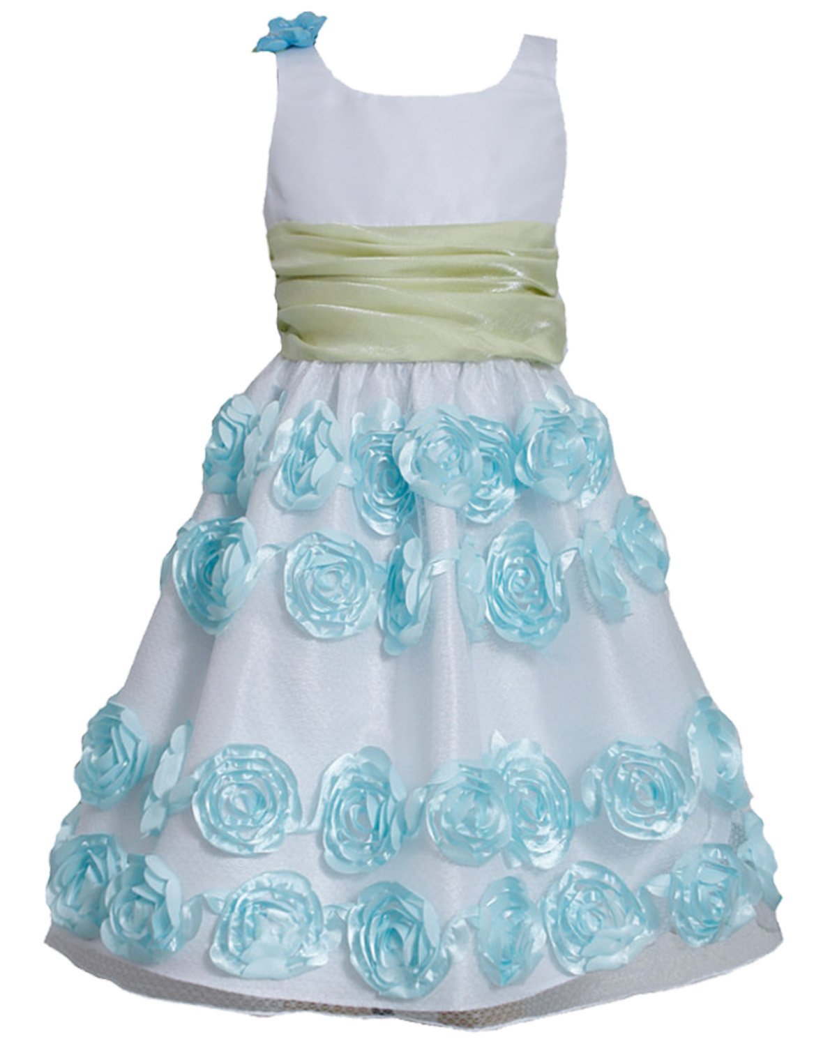 Little Girl 2T-6X Mint-Blue White Flutter Bonaz Rosette Border Dress ...