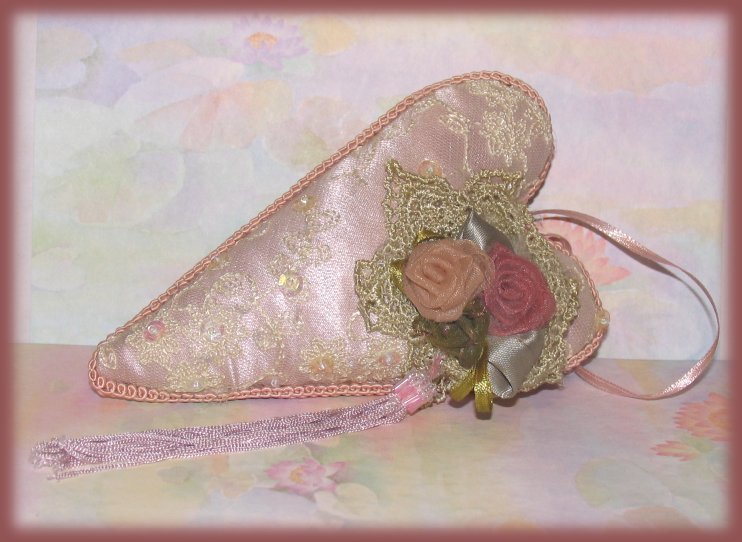 Heart Ornament Shabby Victorian Lace & Pink Roses - Ornaments