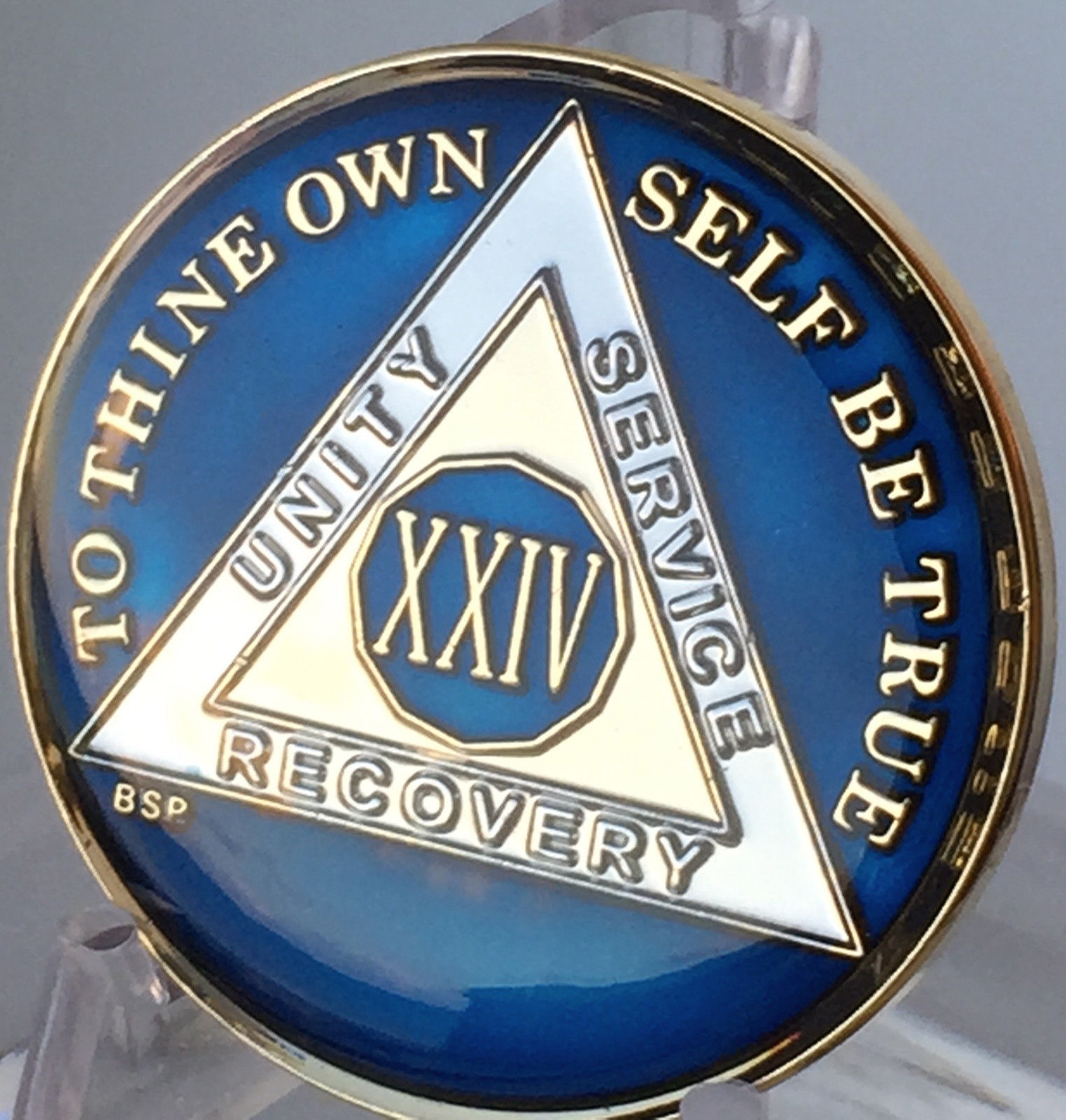 13 Year AA Medallion Blue Gold Plated Alcoholics Anonymous Sobriety Chip Coin 