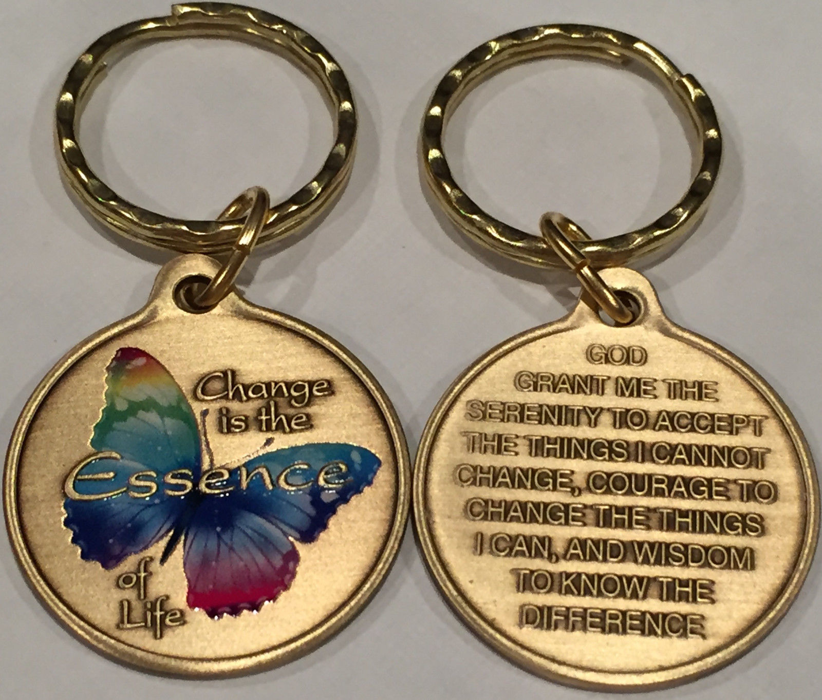 Change Is The Essence of Life Rainbow Color Butterfly Serenity Prayer Bronze Key