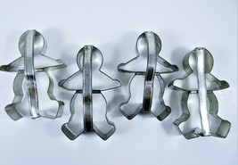 Vintage Jumbo People Cookie Cutters Large 5.5&quot; Set Of 4 Metal Tin With H... - $24.22