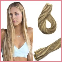 Tape-in Straight Hair Light Blonde Highlighted Golden Blonde Color 100g  - $107.00+