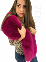 Fox Fur Stole 63' (160cm) Saga Furs Collar Boa Wrap Dark Pink Color image 2